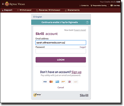 Skrill 1-Tap at Royal Vegas Casino