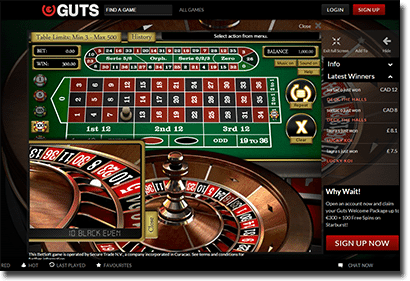 Play Zoom Online Roulette at Guts Casino